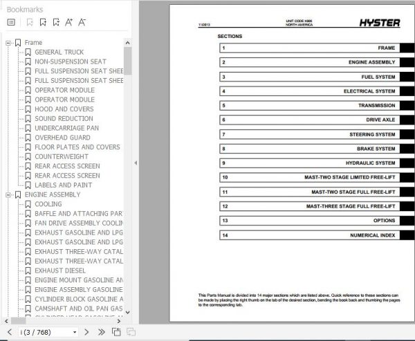 Hyster Forklift Truck K005 H70 120XM Parts Manual 1466307 2