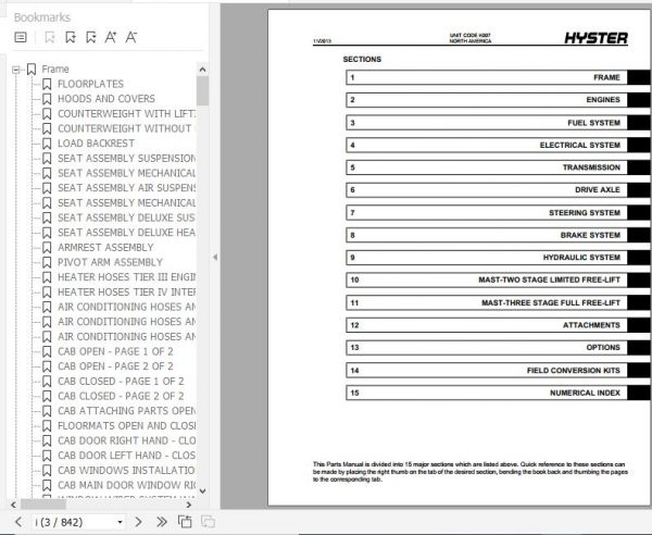 Hyster Forklift Truck K007 H190HD2 H210HD2 H230HD2 H230HDS2 H250HD2 H280HD2 Parts Manual 4059538 2