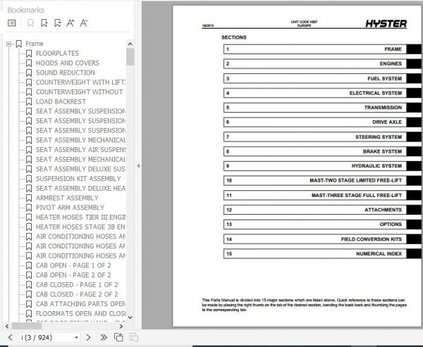 Hyster Forklift Truck K007 H8XM 6 H9XM 6 H10XM 6 H10XMS 6 H12XM 6 Europe Parts Manual 4059527 2