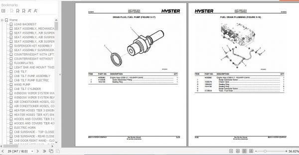 Hyster Forklift Truck K019 H300HD2 H330HD2 H360HD2 H360HD2 EC H210 48HD2 H230 48HD2 H250 48HD2 Parts Manual 4145070 3