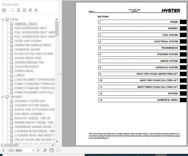 Hyster Forklift Truck L005 H3.50 5.50XM H4.00XM 6 H4.00XMS 6 Europe Parts Manual 1560145 2