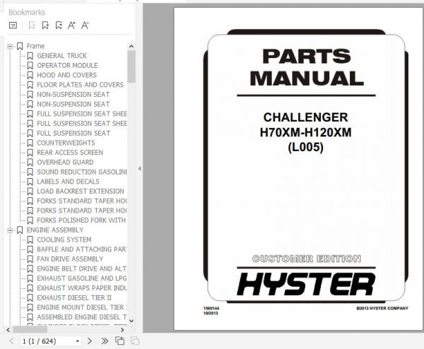 Hyster Forklift Truck L005 H70XM H120XM Parts Manual 1560144 1
