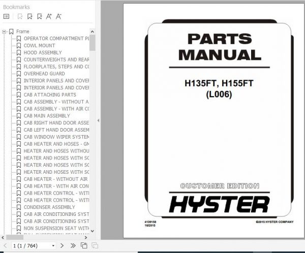 Hyster Forklift Truck L006 L006 H135FT H155FT Parts Manual 4139158 1