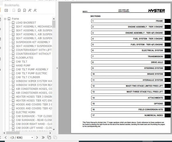 Hyster Forklift Truck L007 H190HD2 H210HD2 H230HD2 H230HDS2 H250HD2 H280HD2 Parts Manual 4133462 2
