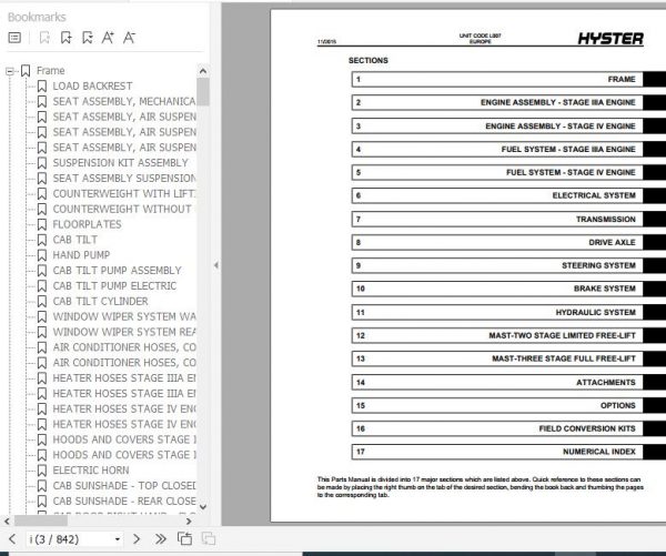 Hyster Forklift Truck L007 H8XM 6 H9XM 6 H10XM 6 H10XMS 6 H12XM 6 Europe Parts Manual 4133465 2