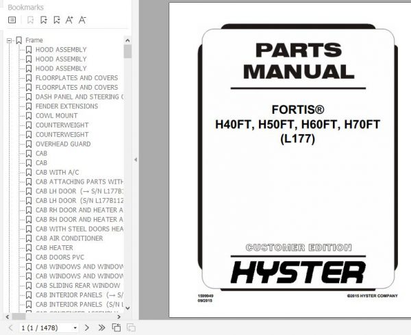 Hyster Forklift Truck L177 H40FT H50FT H60FT H70FT Parts Manual 1599949 1