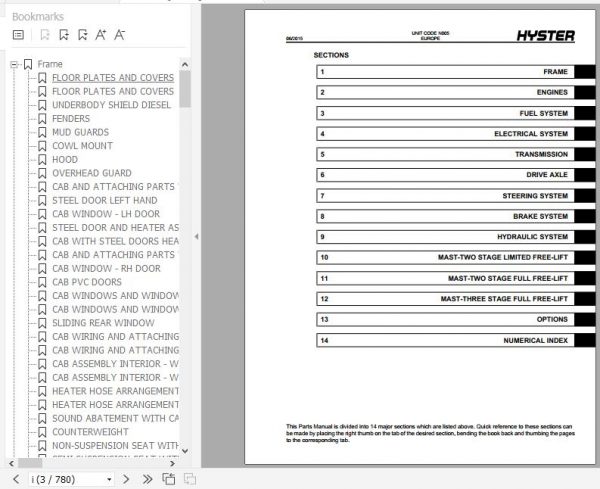 Hyster Forklift Truck N005 H4.0FT5 H4.0FT6 H4.5FTS5 H4.5FT6 H5.0FT H5.5FT Europe Parts Manual 1637135 2
