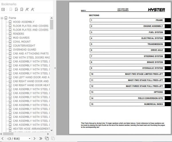 Hyster Forklift Truck N005 H80FT H90FT H100FT H110FT H120FT Parts Manual 1637132 3
