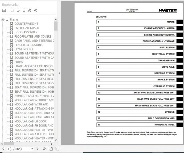 Hyster Forklift Truck N177 H2.0 H3.5FT Europe Parts Manual 4102918 2