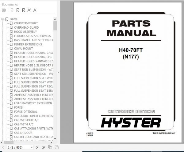 Hyster Forklift Truck N177 H40 70FT Parts Manual 4102915 1