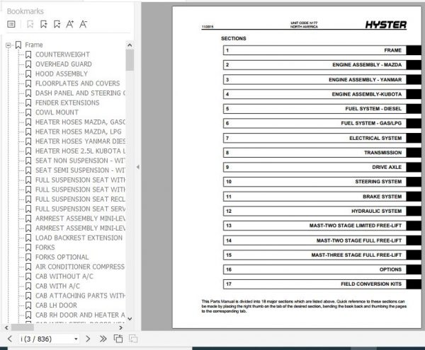 Hyster Forklift Truck N177 H40 70FT Parts Manual 4102915 2