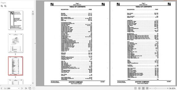 Hyster Forklift Truck Spacesaver B187 S40 50 60XL S2.00 2.50 3.00XL Parts Manual 852613 2 1