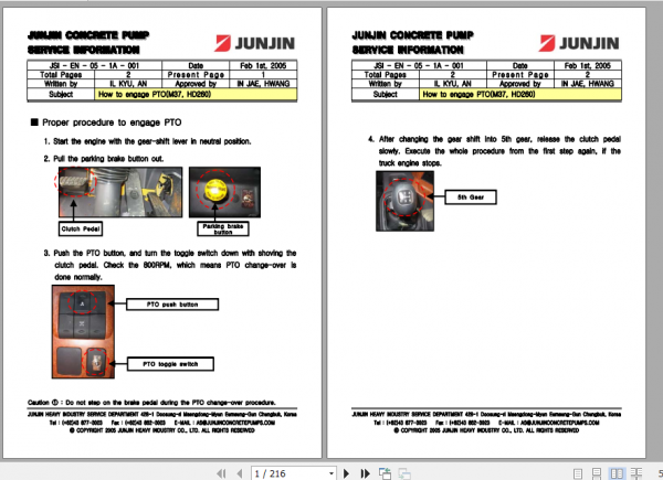 JUNJIN Concrete Pump Service Information JSI EN 05 1A 001 1