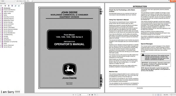 John Deere 1435 1445 1545 1565 Series II Front Mower Operators Manual OMTCU28170 1