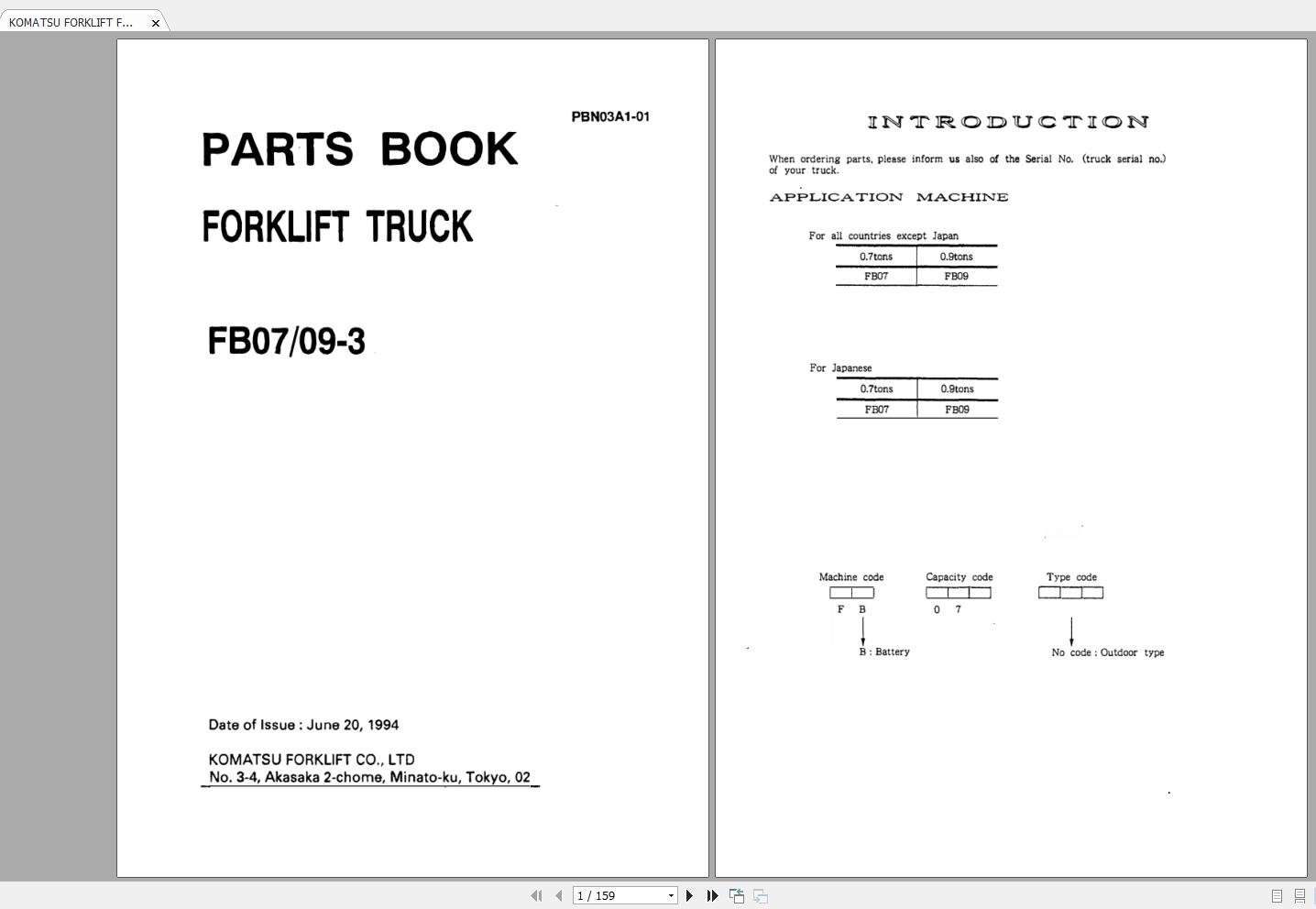 KOMATSU FORKLIFT FB07 3 FB09 3 PART MANUAL PBN03A1 01 1