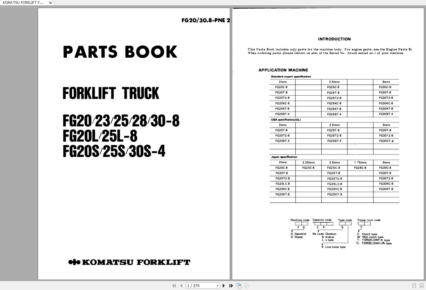 KOMATSU FORKLIFT FG20 30 LS 84 PART MANUAL FG20 30.8 PNE2 1