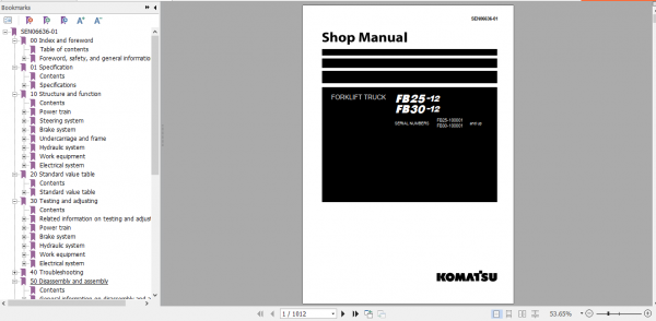 Komatsu Forklift FB25 12 FB30 12 100001 and up Shop Manual SEN06636 01 1
