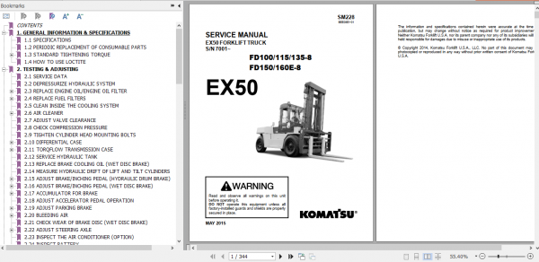 Komatsu Forklift Truck EX50 7001 and up Service Manual BEEE08E1 01 1