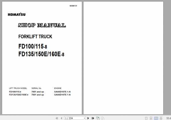 Komatsu Forklift Truck EX50 Series Shop Manual BEE08E1 07 1
