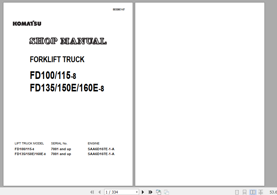 Komatsu Forklift Truck EX50 Series Shop Manual BEE08E1 07 1