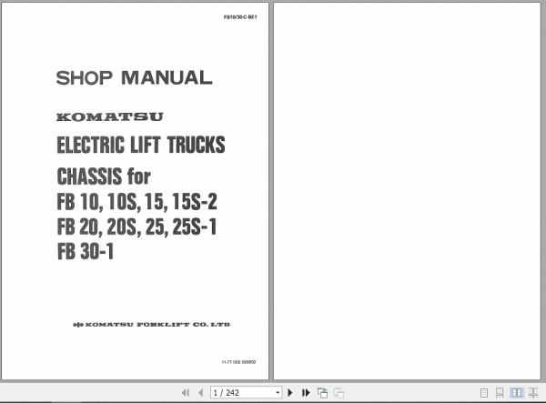 Komatsu Forklift Truck FB10 15 20 25 30 1 FB10 30 C BE1 Shop Manual FB1030 C BE1 1