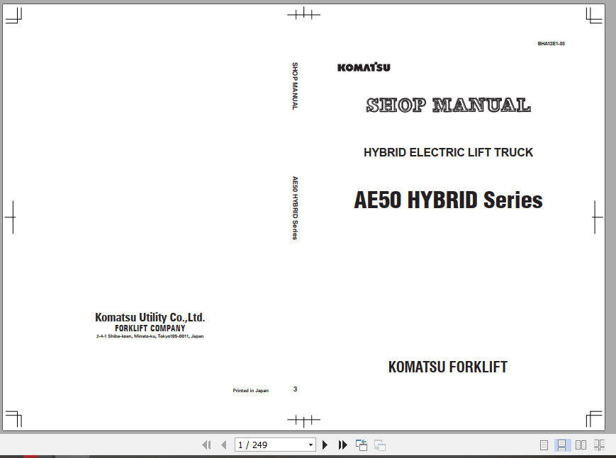 Komatsu Hybrid Electric Lift Truck AE50 Hybrid Series Shop Manual BHA12E1 03 1
