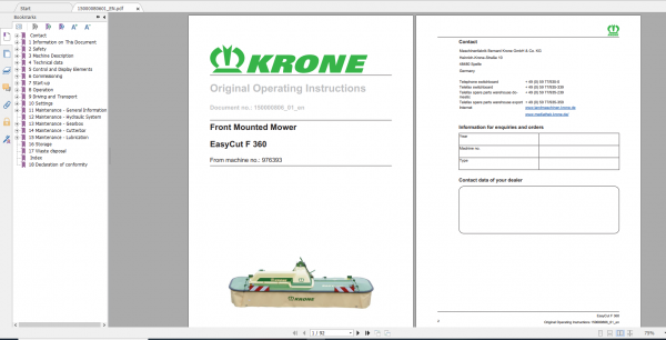 Krone Agricutural 16.7Gb All Model Opearation Manual Updated 06.2021 English Version 11