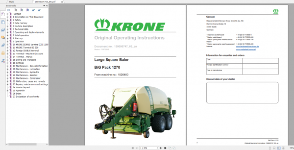 Krone Agricutural 16.7Gb All Model Opearation Manual Updated 06.2021 English Version 12