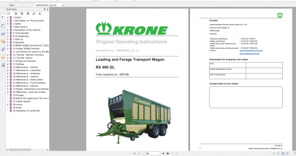 Krone Agricutural 16.7Gb All Model Opearation Manual Updated 06.2021 English Version 13