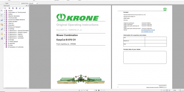 Krone Agricutural 16.7Gb All Model Opearation Manual Updated 06.2021 English Version 15