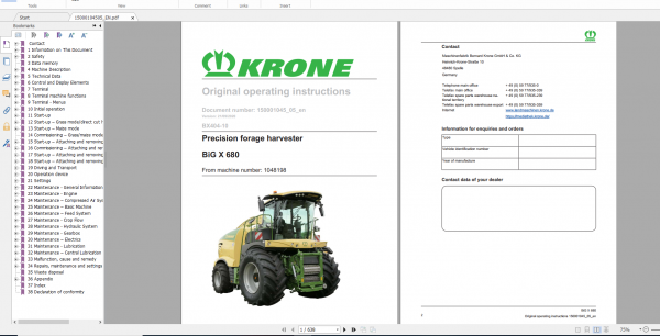 Krone Agricutural 16.7Gb All Model Opearation Manual Updated 06.2021 English Version 16