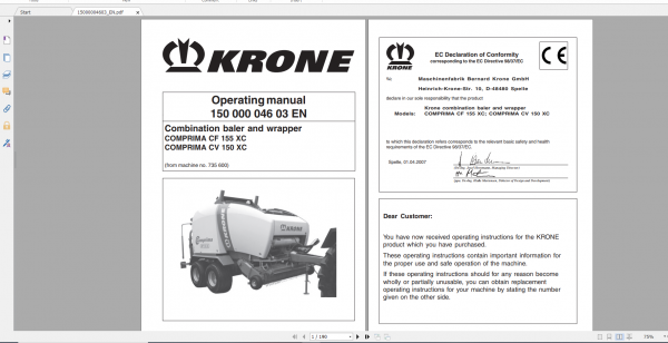 Krone Agricutural 16.7Gb All Model Opearation Manual Updated 06.2021 English Version 3