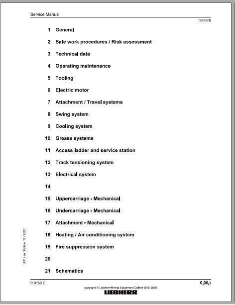 Liebherr Mining Crawler Excavator R9150E 1134 38120 12 2020 Service Manual 2