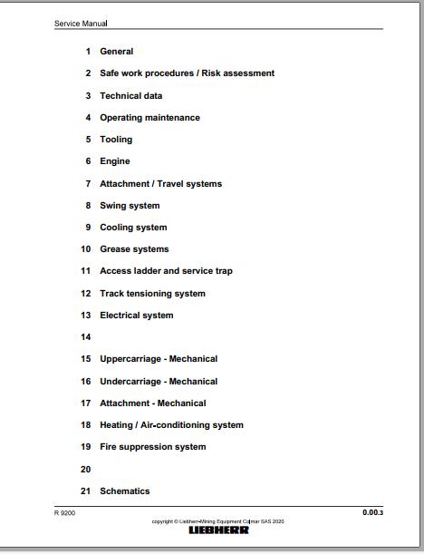Liebherr Mining Crawler Excavator R9200 410 40001 12 2020 Service Manual 2