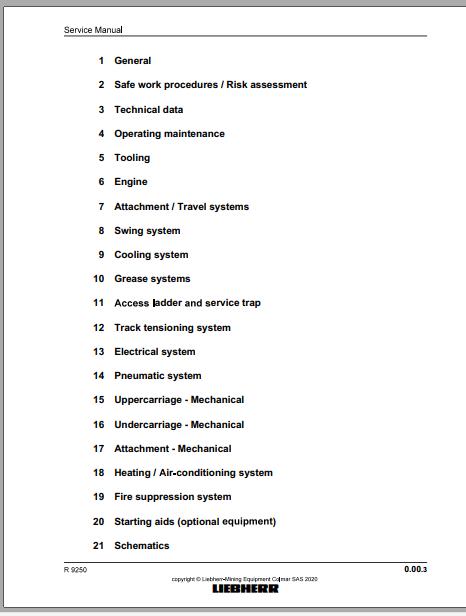Liebherr Mining Crawler Excavator R9250 437 13466 12 2020 Service Manual 2