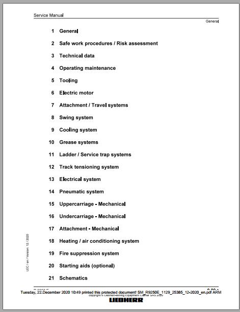 Liebherr Mining Crawler Excavator R9250E 1129 25385 12 2020 Service Manual 2