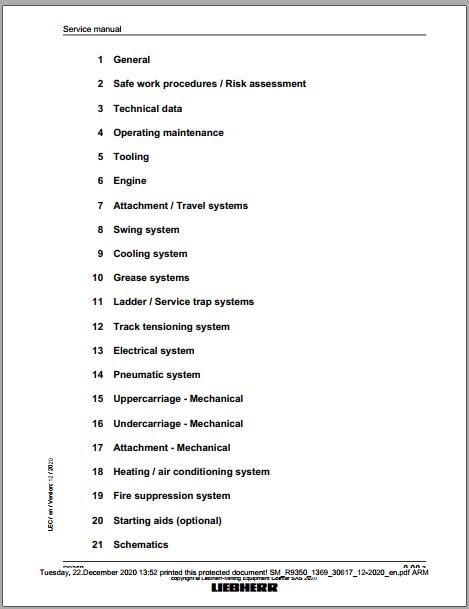 Liebherr Mining Crawler Excavator R9350 1369 30617 12 2020 Service Manual 2