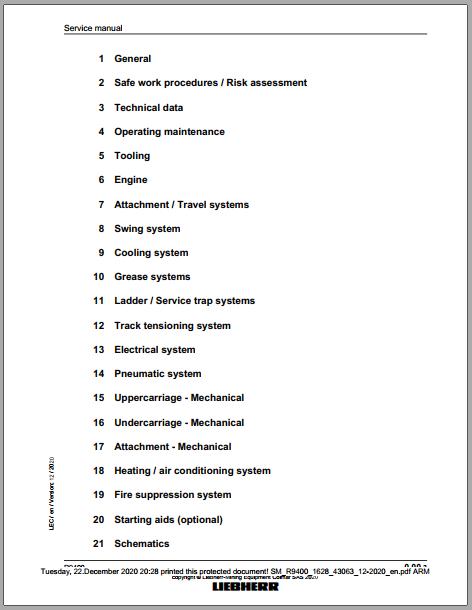 Liebherr Mining Crawler Excavator R9400 1628 43063 12 2020 Service Manual 2