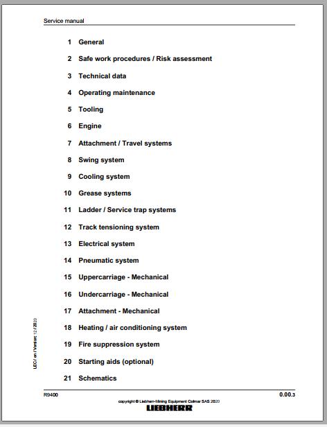 Liebherr Mining Crawler Excavator R9400 1629 31279 12 2020 Service Manual 2 1