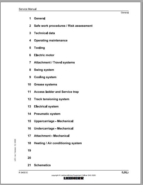 Liebherr Mining Crawler Excavator R9400E 1277 30619 12 2020 Service Manual 2