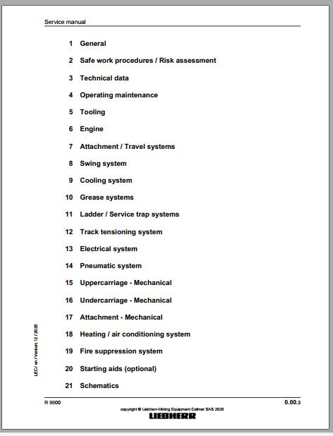Liebherr Mining Crawler Excavator R9600 1391 47002 12 2020 Service Manual 3