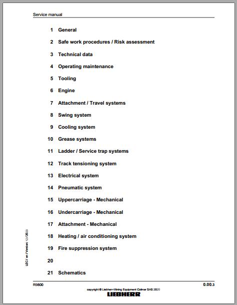 Liebherr Mining Crawler Excavator R9800 986 18180 12 2020 Service Manual 2