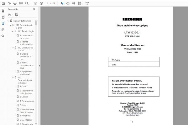 Liebherr Mobile Crane LTM 1030 2.1 Shop Manual DVD FR Language 2