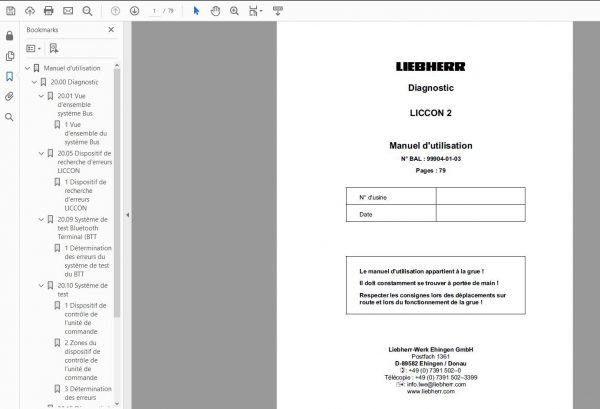Liebherr Mobile Crane LTM 1030 2.1 Shop Manual DVD FR Language 3