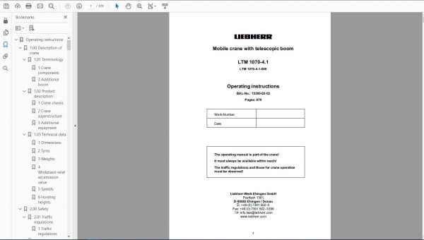Liebherr Mobile Crane LTM 1070 4.1 Shop Manual DVD EN Language 3