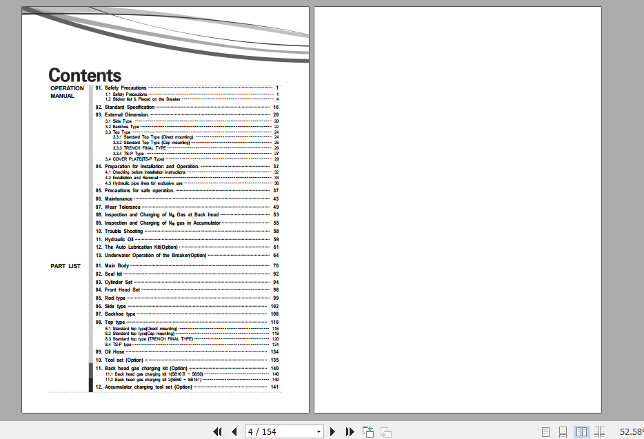 Soosan Hydraulic Breaker SB Series Operating Manual & Spare Parts List