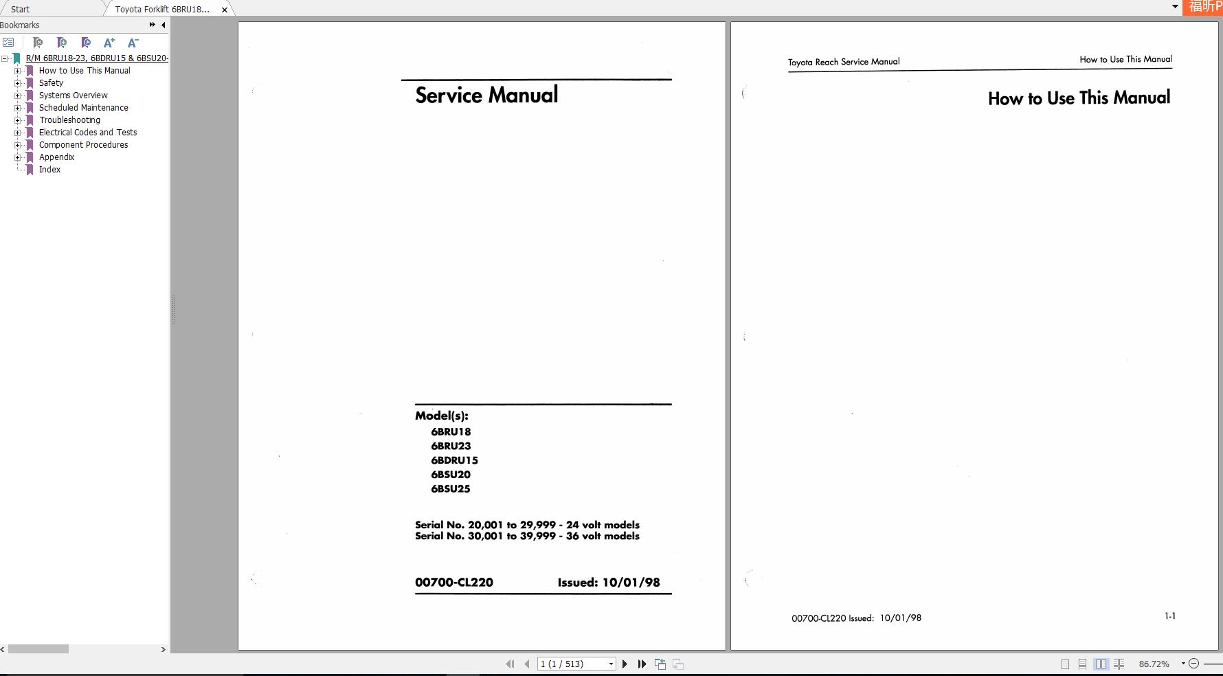 Toyota Forklift 6BRU1823 6BDRU15 20 6BSU20 25 Service Manual 1