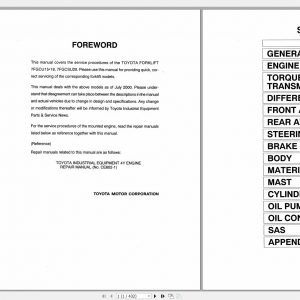 Toyota Forklift 7FGCU15 18 7FGCSU20 Service Manual 1