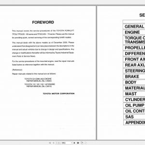 Toyota Forklift 7FGU&7FDU15-32, 7FGCU20-32 Service Manual - Auto Repair