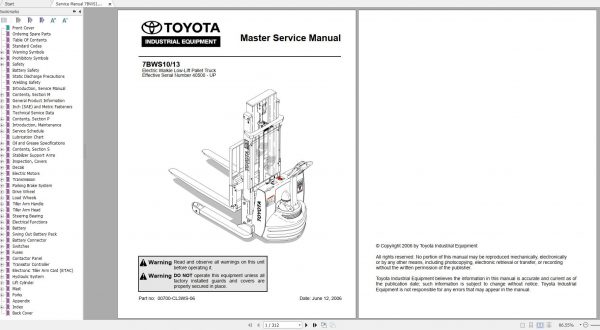 Toyota Forklift 7HBW30 7HBE30 40 7HBC30 40 7TB50 Service Part Manual 1